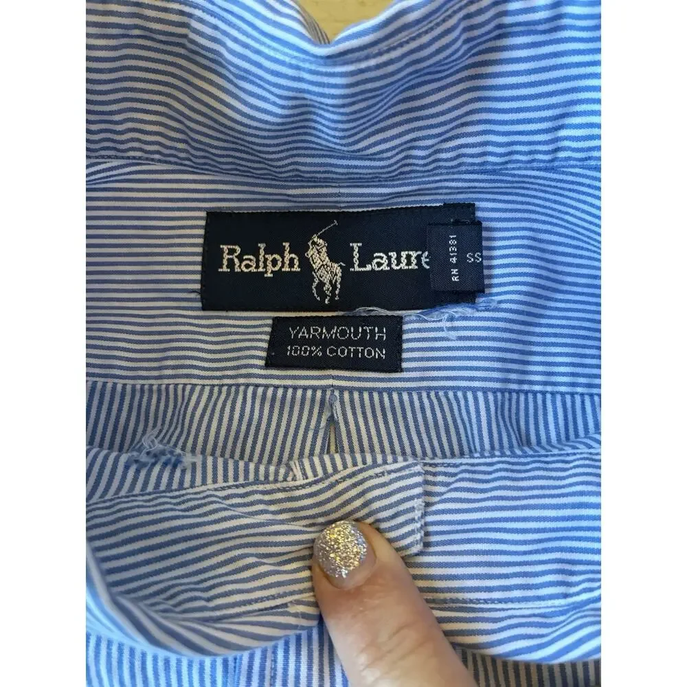 VTG Polo Ralph Lauren pin Stripe Shirt 18 34/35 Yarmouth Oxford Blue Preppy 4XL